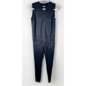 Etienne Marcel‎ Black Sleeveless Jumpsuit Rompber Womens XS Full Zip Pockets EUC